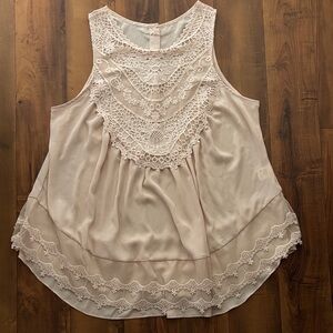 Elegant Lace Trim Sleeveless Top - Cream
